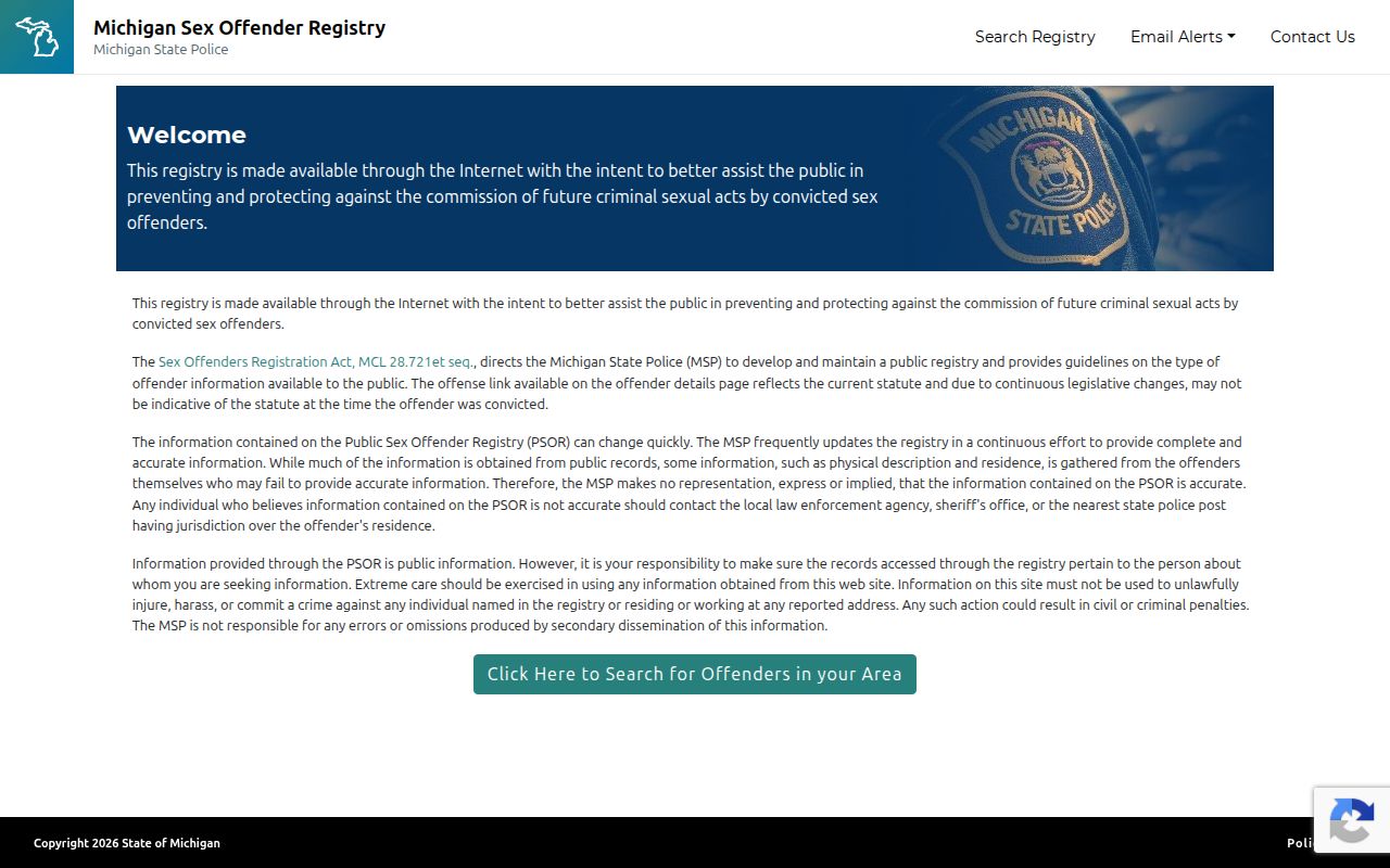 Branch County sex offender check on the Michigan PSOR website