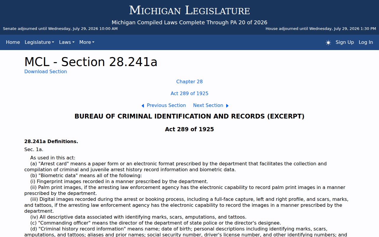 Michigan criminal history law compared with Branch County sex offender registry records