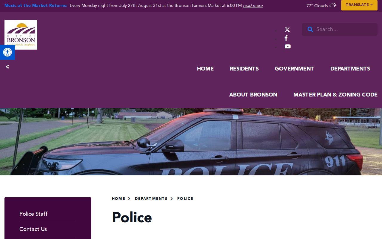 Bronson criminal history police department records page